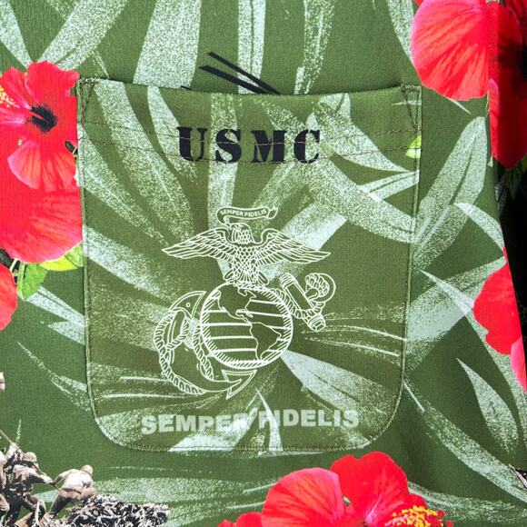 AE SPORT Marines Semper FI Hawaiian Shirt Green Red Men’s Medium NEW - Picture 3 of 12